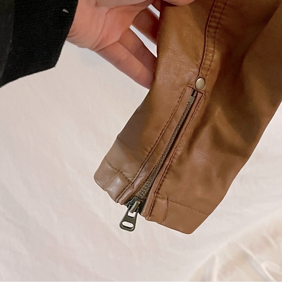 TCEC Brown Faux Leather Moto Jacket with Tailored Fit - Picture 4 of 6